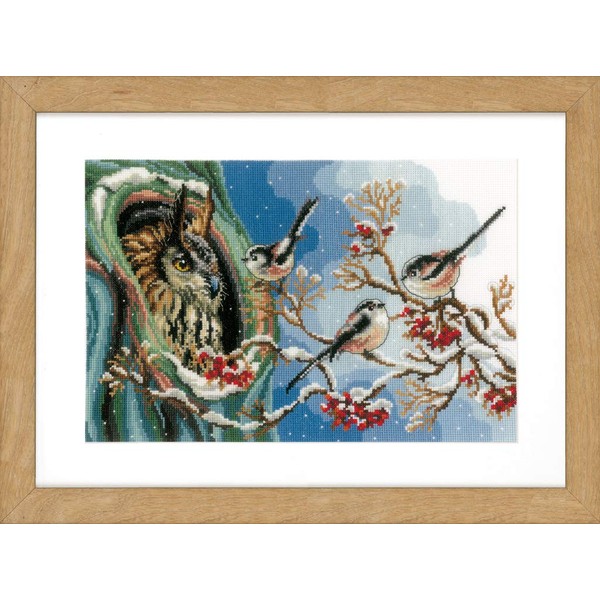 Vervaco Counted Cross Stitch Kit: Owl & Long-Tailed Tits, NA, 33 x 22cm