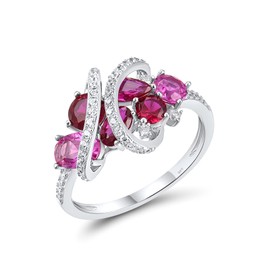 Santuzza 925 Sterling Silver Oval Gemstone Wrap Cluster Ring Created Ruby Cubic Zirconia Rings for Women (7)