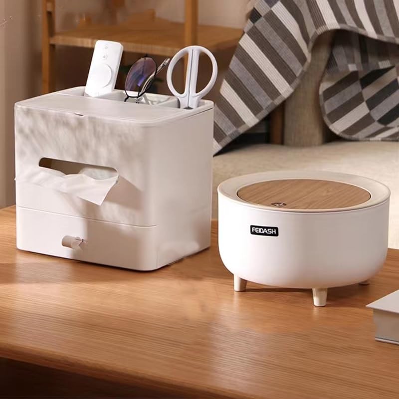 Table Bin with Lid in Wood Effect Mini Waste Bin