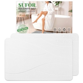 32"x20" Stone Bath Mat 2Pack, Diatomaceous Earth Shower Mat, Non-Slip Super Absorbent Quick Drying Bathroom Floor Mat, Natural, Easy to Clean (Milky White)