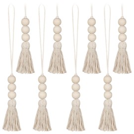 Garneck Wood Bead Garland,Rustic Country Decor Tassels Beads, Farmhouse Prayer Beads for Home Door Knob Table Handbag Decoration (8pack)