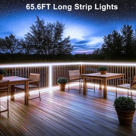 echosari 65.6Ft LED Strip Lights,6000K Dimmable White Strip Lights with Timer, 2400LED Flexible Tape Lights Outdoor Waterproof Light Strip for Bedroom Kitchen Cabinets Living Room (Cool White)