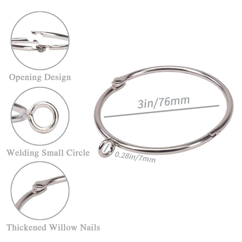 Openable Curtain Rings with Eyelet,24PCS Curtain Rings,Drapes Rings 3 in