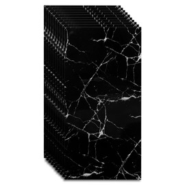 Peel and Stick Backsplash Marble Tiles for Kitchen Bathroom, 10 Pieces 23.6" x 11.8" PVC Waterproof Wall Backsplash Tiles, Bathroom Wall Marble Tile Stickers (Black Marble)