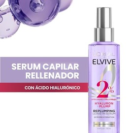 L'Oréal Paris Elvive Hyaluron Plump - Suero capilar hidratante para rellenar con complejo de ácido hialurónico, para cabello deshidratado y seco, sin parabenos, 4.4 onzas líquidas