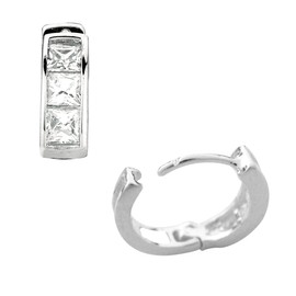 Ritastephens Sterling Silver Princess-cut Cubic Zirconia Mini Huggie Hoop Earrings 3.5x9 Mm