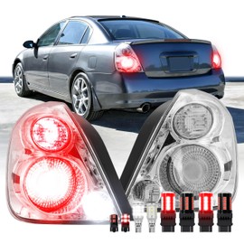 USR 02-06 L31 Tail Light – Rear Tail Lamps with Bulb UPGRADE Set (Left + Right) Pair - Compatible with 2002-2006 Nissan Altima All Models/Trims (ALL CLEAR LENS LIGHTS with x8 LED BULBS)