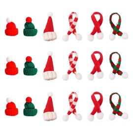 UUYYEO 18 Pcs Mini Christmas Hats and Scarves Small Doll Size Santa Hats Christmas Wine Bottle Santa Hats Doll Xmas Hats Tiny Craft Santa Hats Party Supplies
