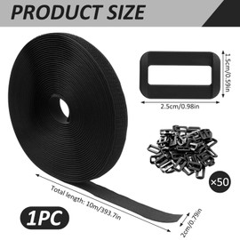 Velcro Cable Ties Resealable, 10 m x 2 cm, with 50 Buckles, Velcro Cable Ties, Individually Cut to Size, Velcro Cable Ties for Home and Office, Black