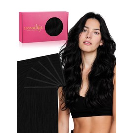 WENNALIFE Genius Seamless Tape in Hair Extensions Real Human Hair, 18 Inch 50g 20 pcs Jet Black Tape in Hair Extensions Remy Human Hair Luxury Invisible Straight Hair Hand Tied Inspired Edge Tape ins