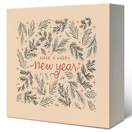 LUKIPOM New Year Decorations 2025, Have a Happy New Year Winter Christmas Wooden Box Sign, New Year Decor, Rustic Winter Christmas Wood Signs for Home Office Desk Shelf Table Decor, 5x5 Inch