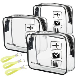 3pcs Lermende TSA Approved Toiletry Bag with Zipper Travel Luggage Pouch Carry On Clear Airport Airline Compliant Bag Travel Cosmetic Makeup Bags for Men Women - Black