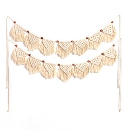 Eiyye Handmade Wall Hanging Fringe Panels Garland Banner Woven Tapestry Cotton Crochet Decor Macrame Bohemian Art Decor (7-flag x2)