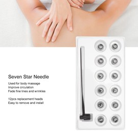 Seven Star Needle Hammer, Stainless Steel Plum Blossom Hammer with 12 Replace Heads, Seven Star Dermal Hammer Needle Acupunct Head Massage Cupping Tools for Superficial Responses