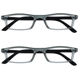 OPULIZE Ted Reading Glasses 2 Pack Narrow Matt Lightweight Frame Transparent Grey Spring Hinges Scratch Resistant Mens Womens RR17-7 +1.00