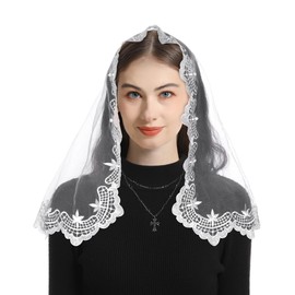 Bozidol Mantilla D - Shaped Sacred Heart Embroidered Veil for Women Church Mass Catholic Events - White with Sacred Heart and Rose Embroidery