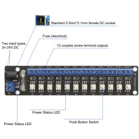 Evemodel 3V-24V DC Power Distribution Module 12 Channel Individual Switches
