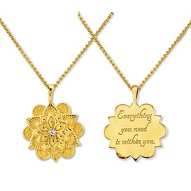 HOPE LOVE SHINE Mandala Necklace - 18K Gold Plated Stainless Steel Jewelry with Positive Affirmation Engraved - Encouragement and Healing Gift for Her in Ready-to-Gift Packaging