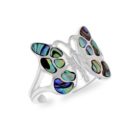 Tuscany Silver Women's Sterling Silver Abalone Butterfly Adjustable Ring - Size Q 1/2