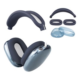 SOULWIT Kit de Protección para AirPods Max, Cubierta de diadema + Protector de funda de TPU + Cubierta de Almohadillas de Silicona,Accesorio Resistente al Sudor,Fácil de Lavar,Antiarañazos-Azul marino
