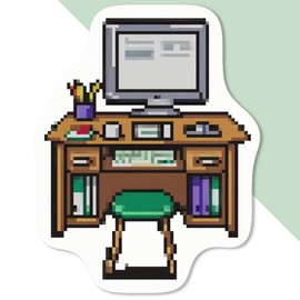 4 x Small 50mm 'Organized Desk Pixel Art' Permanent Sticker Decals for Cars/Windows/Bins/Walls etc (DW00108032)