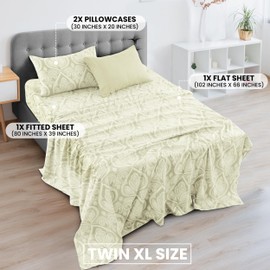 LUX Décor Paisley Twin XL Sheet Set, 4 Pc Wrinkle Free Soft Microfiber - Luxurious Printed Bedsheets Includes Flat Sheet, Fitted Sheet with Deep Pockets & 2 Pillowcases - Ivory