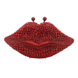 GBWYI Women Sparkling Lip Evening Bag Rhinestone Clutch Luxury Purse Crystal Clutch for Wedding Party Prom Red A