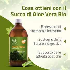 SUCCO DI ALOE VERA Bio Salugea - 100% Puro E Biologico - Integratore Detox, Antiossidante e Depurante - Digestione e Difese Immunitarie - Flacone in Vetro Scuro Farmaceutico - 500 ml