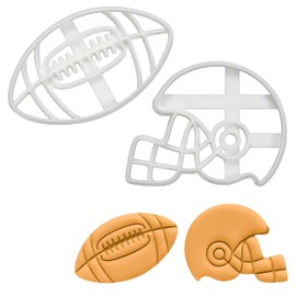 Set of 2 American Football Cookie Cutters (American Football Helmet & Football), 2 Pieces. Bakerlogy