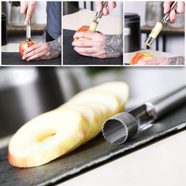 COM-FOUR® 2 x Apple Cutters Made of Stainless Steel, Practical Core Cutter with Hanging Eyelet, Removes Core Casing, for Baked Apples and More (002 Pieces - Apple Corer - Silver)