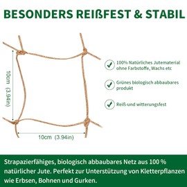 Miuezuth Plant Support Netting - Biodegradable Natural Jute Net for Garden Climbing Vining Plants Cucumber, Vine, Fruits & Vegetables Tomato (6.6 Ft x 16.4 Ft, 3.9 Inch Squares)