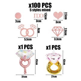 Pack of 100 Ring Confetti, 2 Pieces Diamond Ring Balloons, Diamond Ring Confetti, I Do English Confetti, Romantic Proposal Confetti, Engagement and Wedding Desktop Decoration