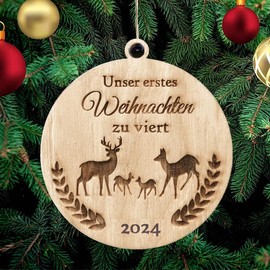 Pet-Jos Unser Erstes Weihnachtstenals zu vieriers, Christmas Tree Decoration, Wooden Christmas Tree Decoration, Christmas Tree Decoration