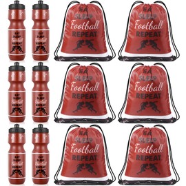 Talltalk 12 Pcs Football Party Favors 24 oz Football Water Bottle with Drawstring Bag for Team Gift Plastic Football Tumbler Cup Sport Themed Accessories for Goodie Party Birthday Supplies Favors