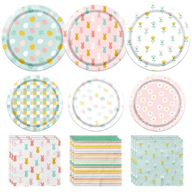 pugipien Easter Decorations Easter Plates and Napkins includes Easter Paper Plates and Easter Bunny Napkins Rabbit Eggs Plates and Napkins for Easter Party Decorations