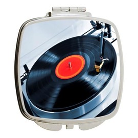 Island Gifting - Vinyl Record on Turntable Pink - Square Compact Mirror - Travel Mirror