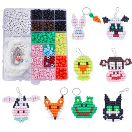 SUNNYCLUE 1 Box DIY 8 Sets Beads Pets Beads Craft Kit Beads Animals Keychain Set 8mm Pony Beads Bulk Video Tutorials Farm Animals Duck Frog Cow Opaque Plastic Pony Beads
