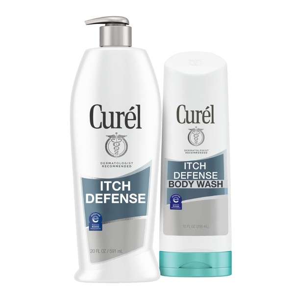Curél Itch Defense Body Lotion and Body Wash Set, Pair Together to Help Dry Itchy Skin, Lotion with Advanced Ceramides, Wash with Hydrating Jojoba and Olive Oil, 20 fl oz and 10 oz (Set of 2)