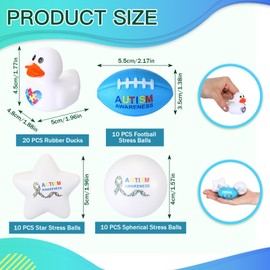 Hotop 620 Pcs Autism Awareness Stuff Include Rubber Ducks, Stress Balls, Ribbon Pins, Badge Brooches, Pens, Stickers, Wristbands, Lanyards, Key Chains, Autism Awareness Month Kits (Blue)