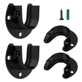 HOME MASTER HARDWARE Stainless Steel Closet Rod Bracket,Closet Rod Holders, U-Shaped Open Type Socket Bracket, 1-3/8 Inch Diameter Closet Rod Holder 2 Set Black