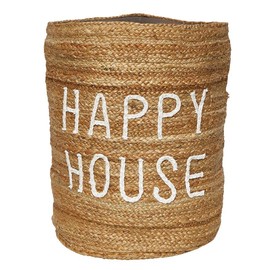 Santa Barbara Design Studio Home Storage Baskets Face to Face Designs Tall Woven Cotton and Jute Basket, 18" x 14", Happy House