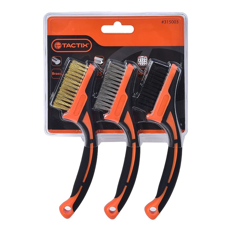 TACTIX 3-Piece Wire Brush Set Mini 17 cm Brass Steel