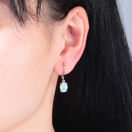 CiNily Oval Cut Opal Dangle Earrings for Women White Fire Opal Rhodium Plated Leverback Gemstone Drop Earrings Jewelry Mothers Day Gift for Her