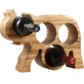 WAYUTO 4-Bottle Wood Wine Holder Wine Rack Wine Organizer Elephant Shape Wine Storage Shelf Wine Display Shelf Decorative Wine Bottle Holder Stand for Bar Decor and Kitchen