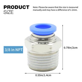 Newnessai 10 Pcs Air Tube Push to Connect Fittings, 3/8 NPT Male Air Line Fittings, 8MM OD Pneumatic Fitting for Transmission Air, Water in Industrial Automatic Apparatus