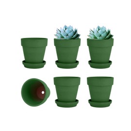vensovo 4 Inch Green Clay Pot for Plant with Saucer - 6 Pack Small Terra Cotta Plant Pot with Drainage Hole, Flower Pot with Tray, Terracotta Pot for Indoor Outdoor Plant
