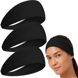 Xolixorium Workout Headband for Women 3 Pack - Non Slip Thick Yoga Headbands, Sweatproof Headband for Running, Cycling, HIIT & Pilates (Black)