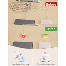 6 Pack Cute Magnetic Cord Organizer，Adjustable Cable Management Clips for Nightstand, HAYAWEY Colorful Adhesive Phone Charging Cord Holder for Desk Car Table Wall (Cute Cartoon Style)