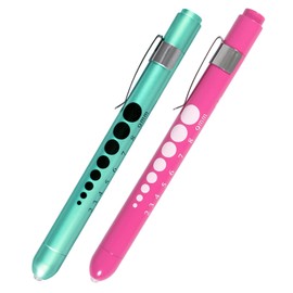 AOICRIE Medical Diagnostic Penlight, Pupil Light, Mini Reusable LED Pen Torch, Torch, Doctor Nurse, Emergency Pen Light with Engraving Gauge and Linea (Pink+Green)