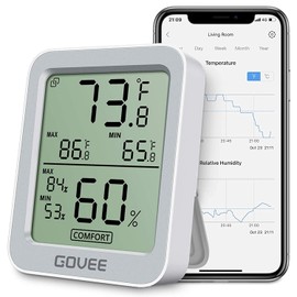 Govee Bluetooth Digital Hygrometer Indoor Thermometer, Room Humidity and Temperature Sensor Gauge with Remote App Monitoring, Large LCD Display, Notification Alerts, 2 Years Data Storage Export, White